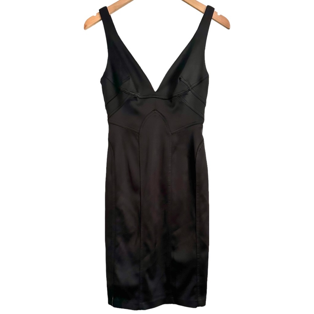 David Meister Black Satin Cocktail Dress